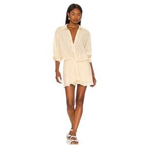 Free People Tara Twist Sz L Mint Green Metal Btn Collared Pkts Zip LS Mini Dress